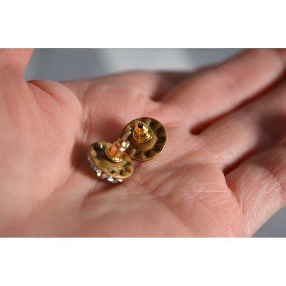 Silver Toned Metal Pierced‎ Stud Earrings with Clear Rhinestones 1.5" - Picture 13 of 16